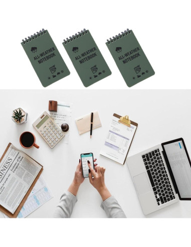 3 Cuadernos Impermeables WedFeir Verde Militar 7.6 x 12.7 cm
