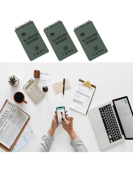 3 Cuadernos Impermeables WedFeir Verde Militar 7.6 x 12.7 cm