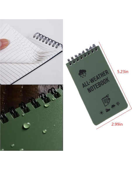 3 Cuadernos Impermeables WedFeir Verde Militar 7.6 x 12.7 cm