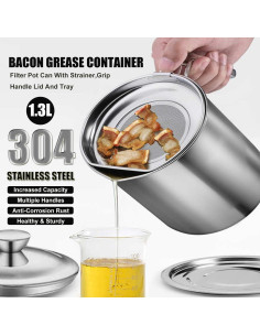 Contenedor de Grasa de Tocino Ralleyfun 1.3L Acero Inoxidable 2