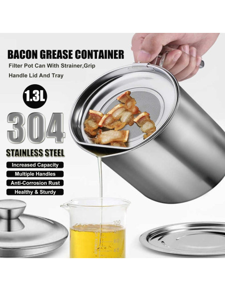 Contenedor de Grasa de Tocino Ralleyfun 1.3L Acero Inoxidable