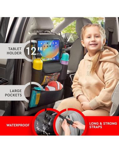 Organizador de Asiento de Coche Helteko Negro, Soporte para Tableta 30 cm