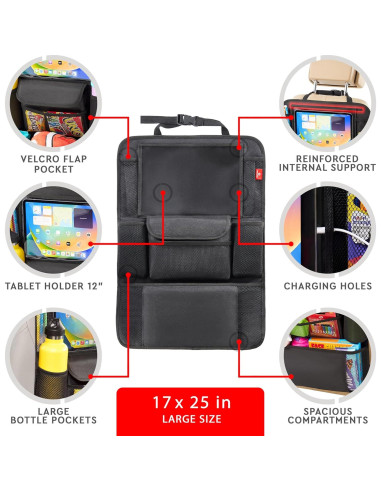 Organizador de Asiento de Coche Helteko Negro, Soporte para Tableta 30 cm