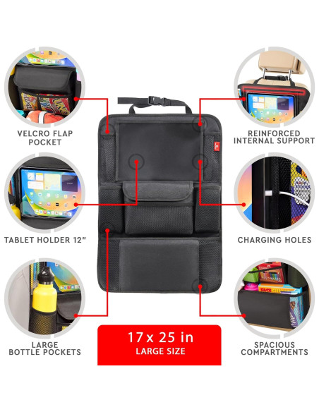 Organizador de Asiento de Coche Helteko Negro, Soporte para Tableta 30 cm