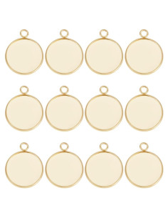 Beebeecraft 40Pcs Cabochón 20mm Acero Inoxidable Baño Oro 24K