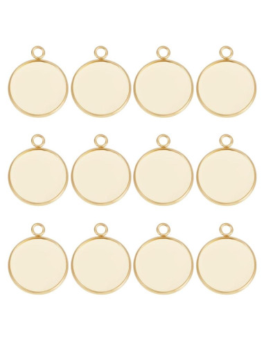 Beebeecraft 40Pcs Cabochón 20mm Acero Inoxidable Baño Oro 24K