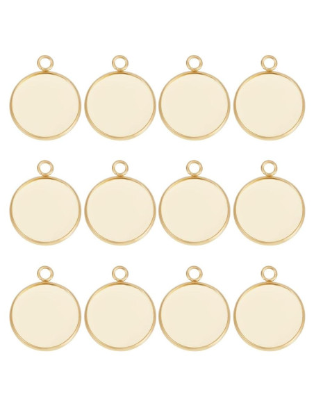 Beebeecraft 40Pcs Cabochón 20mm Acero Inoxidable Baño Oro 24K