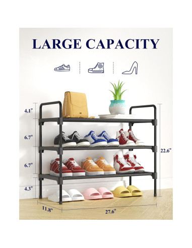 Estante para zapatos Kitsure 3 niveles 70.1x30x57.5cm Negro