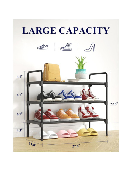 Estante para zapatos Kitsure 3 niveles 70.1x30x57.5cm Negro