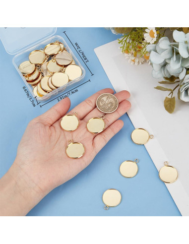 Beebeecraft 40Pcs Cabochón 20mm Acero Inoxidable Baño Oro 24K