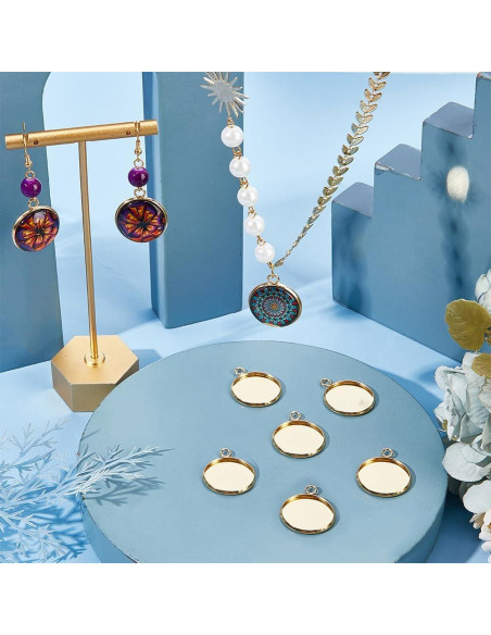 Beebeecraft 40Pcs Cabochón 20mm Acero Inoxidable Baño Oro 24K