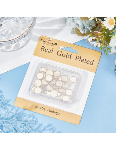 Beebeecraft 40Pcs Cabochón 20mm Acero Inoxidable Baño Oro 24K