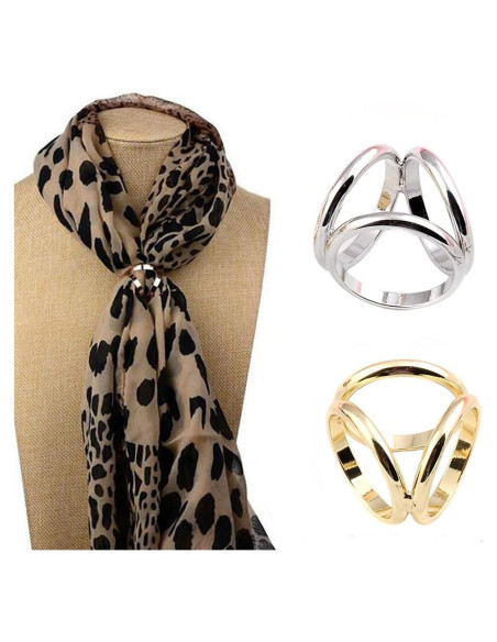 2 Piezas Anillos de Bufanda de Seda QUUPY Oro y Plata