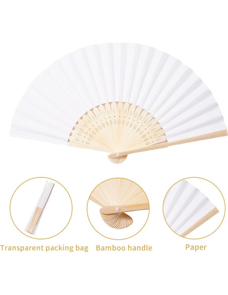 50 Abanicos de Papel Blanco Plegables para Decoración de Bodas