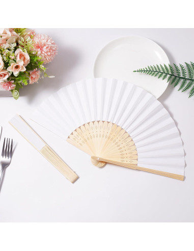 50 Abanicos de Papel Blanco Plegables para Decoración de Bodas