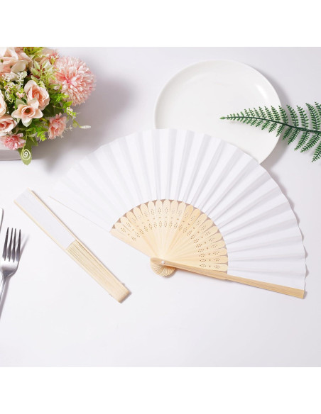 50 Abanicos de Papel Blanco Plegables para Decoración de Bodas