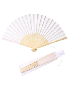 24 Ventiladores de Mano de Seda Imitada SL Crafts - Blanco