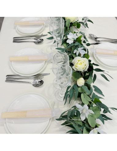 24 Ventiladores de Mano de Seda Imitada SL Crafts - Blanco