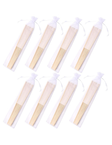 24 Ventiladores de Mano de Seda Imitada SL Crafts - Blanco