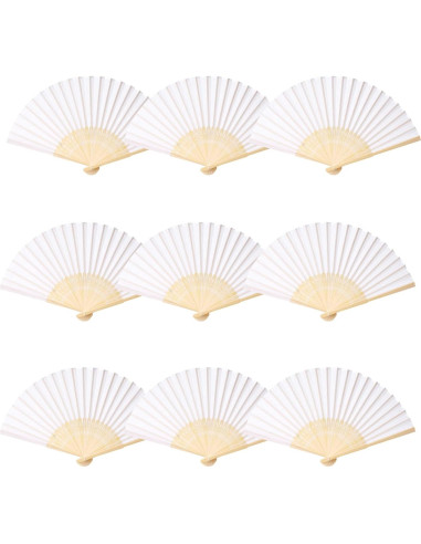 24 Ventiladores de Mano de Seda Imitada SL Crafts - Blanco
