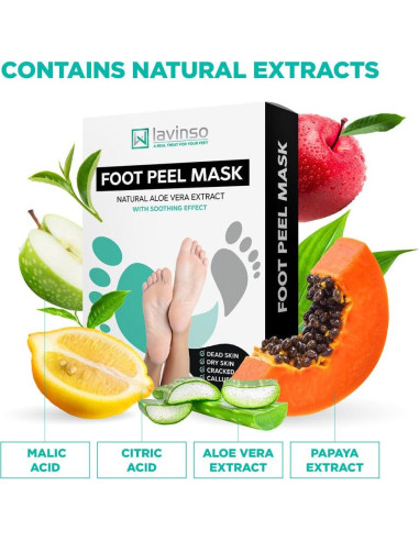 Máscara Exfoliante para Pies Lavinso - Paquete de 2 Aloe Vera
