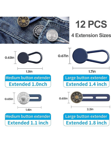 Extensores de Botones KAJUDA 12PCS Ajustables para Jeans