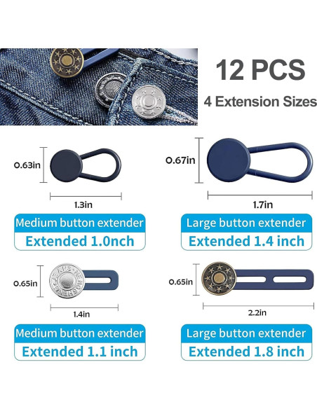 Extensores de Botones KAJUDA 12PCS Ajustables para Jeans