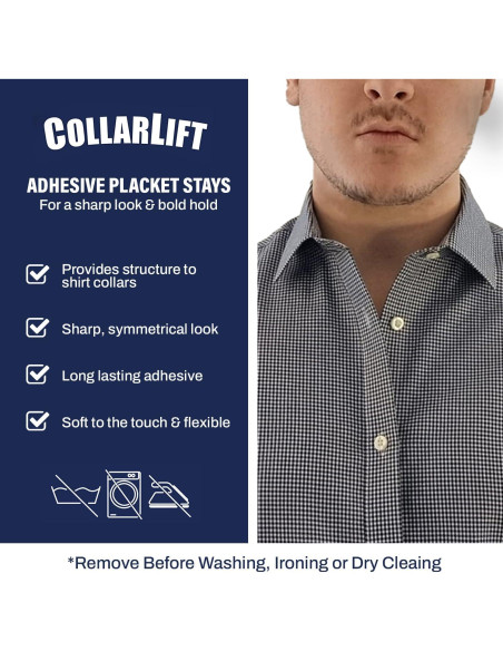 CollarLift Cereza Cromada - Placas Adhesivas para Cuello de Camisa de Hombre