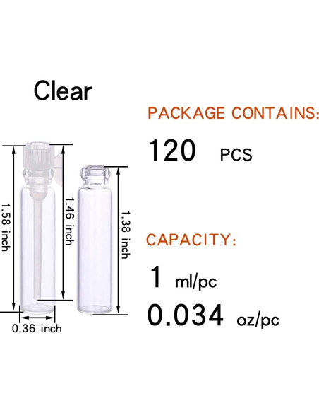 120 Frascos de Vidrio 1ml para Perfume y Aceites Esenciales