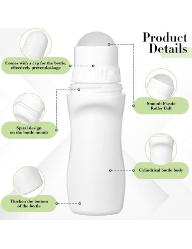 Set de 4 Botellas Rodantes Reutilizables 50ml JJUNW Blancas