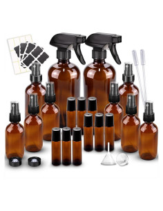 Kit de Botellas de Spray de Vidrio Ámbar x10 y Roller 9x10ml