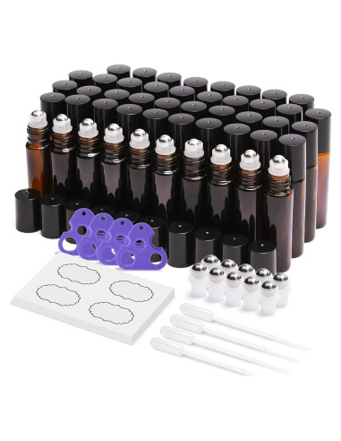 48 Botellas de Aceite Esencial Roller ULG 10ml Ámbar Reutilizables