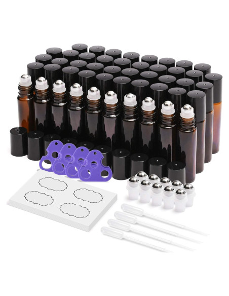 48 Botellas de Aceite Esencial Roller ULG 10ml Ámbar Reutilizables