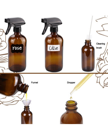 Kit de Botellas de Spray de Vidrio Ámbar x10 y Roller 9x10ml
