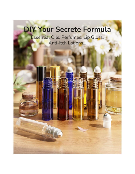 48 Botellas de Aceite Esencial Roller ULG 10ml Ámbar Reutilizables