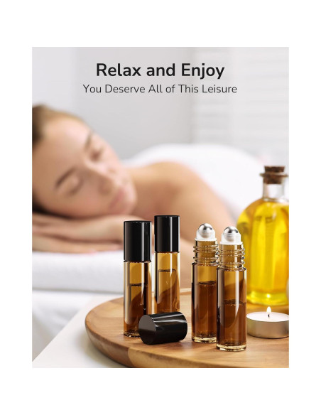 48 Botellas de Aceite Esencial Roller ULG 10ml Ámbar Reutilizables