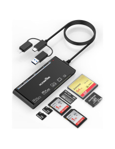 Lector de Tarjetas 7 en 1 Rocketek USB C+A+iOS Negro