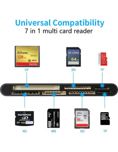 Lector de Tarjetas 7 en 1 Rocketek USB C+A+iOS Negro 2