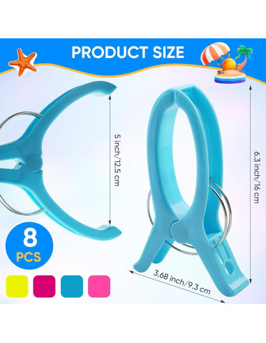 Clips de Toalla de Playa HiGift Jumbo 8 Piezas 16 cm