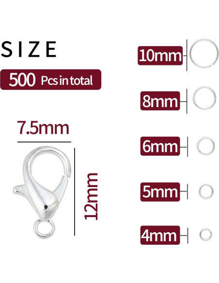 Kit de Anillas Abiertas KOPOX 500PCS Plata y Oro 5 Tamaños