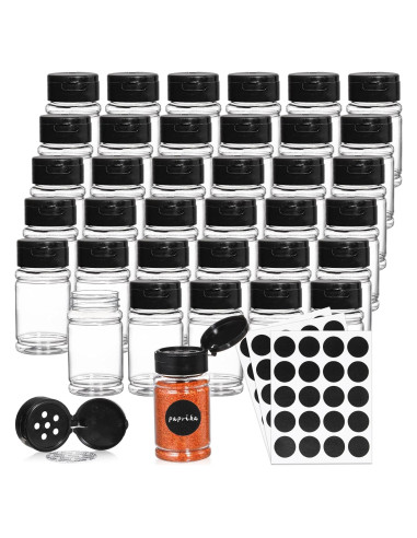 Tosnail 36 Botellas de Especias Plásticas 80ml con Tapas Negras