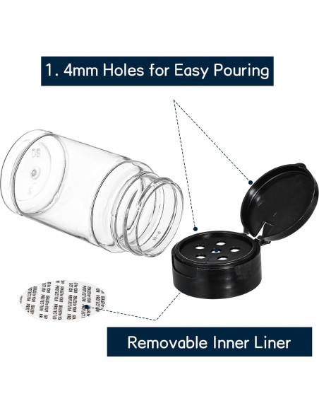 Tosnail 36 Botellas de Especias Plásticas 80ml con Tapas Negras