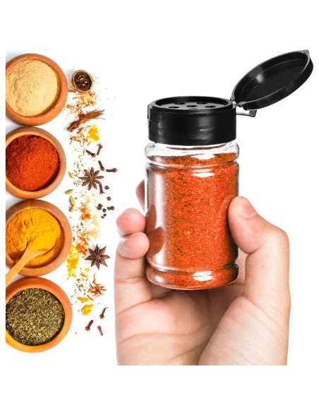 Tosnail 36 Botellas de Especias Plásticas 80ml con Tapas Negras