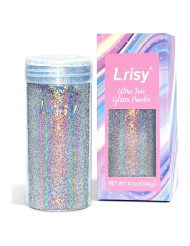 Purpurina Holográfica Extra Fina Lrisy 140g Plateado