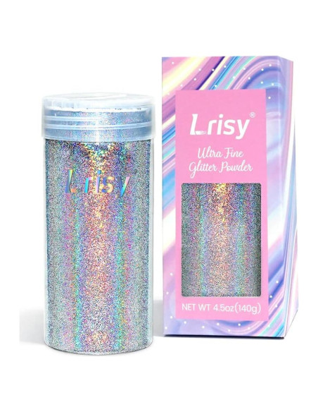 Purpurina Holográfica Extra Fina Lrisy 140g Plateado