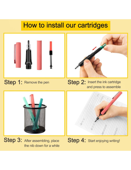 Juego de Caligrafía JiaoJiRen con 8 Plumas y 60 Cartuchos