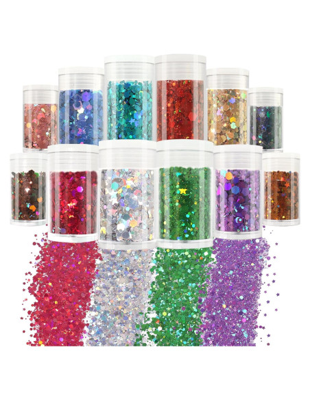 Brillo Chunky Holográfico Matio - 12 Colores 3mm para Manualidades