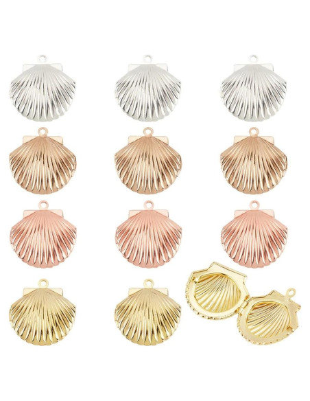 12 Encantos de Locket de Concha PH PandaHall - 3 Colores
