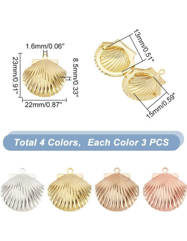 12 Encantos de Locket de Concha PH PandaHall - 3 Colores