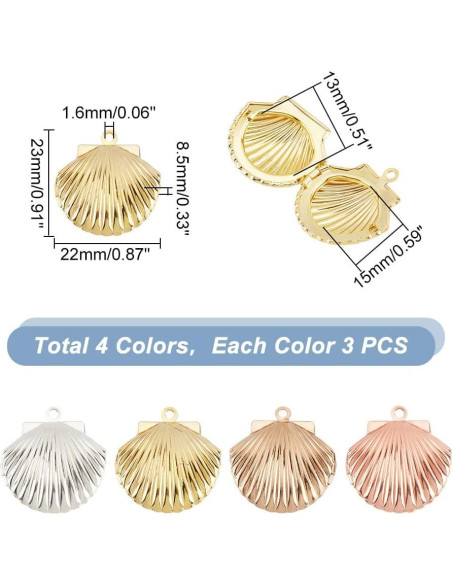 12 Encantos de Locket de Concha PH PandaHall - 3 Colores